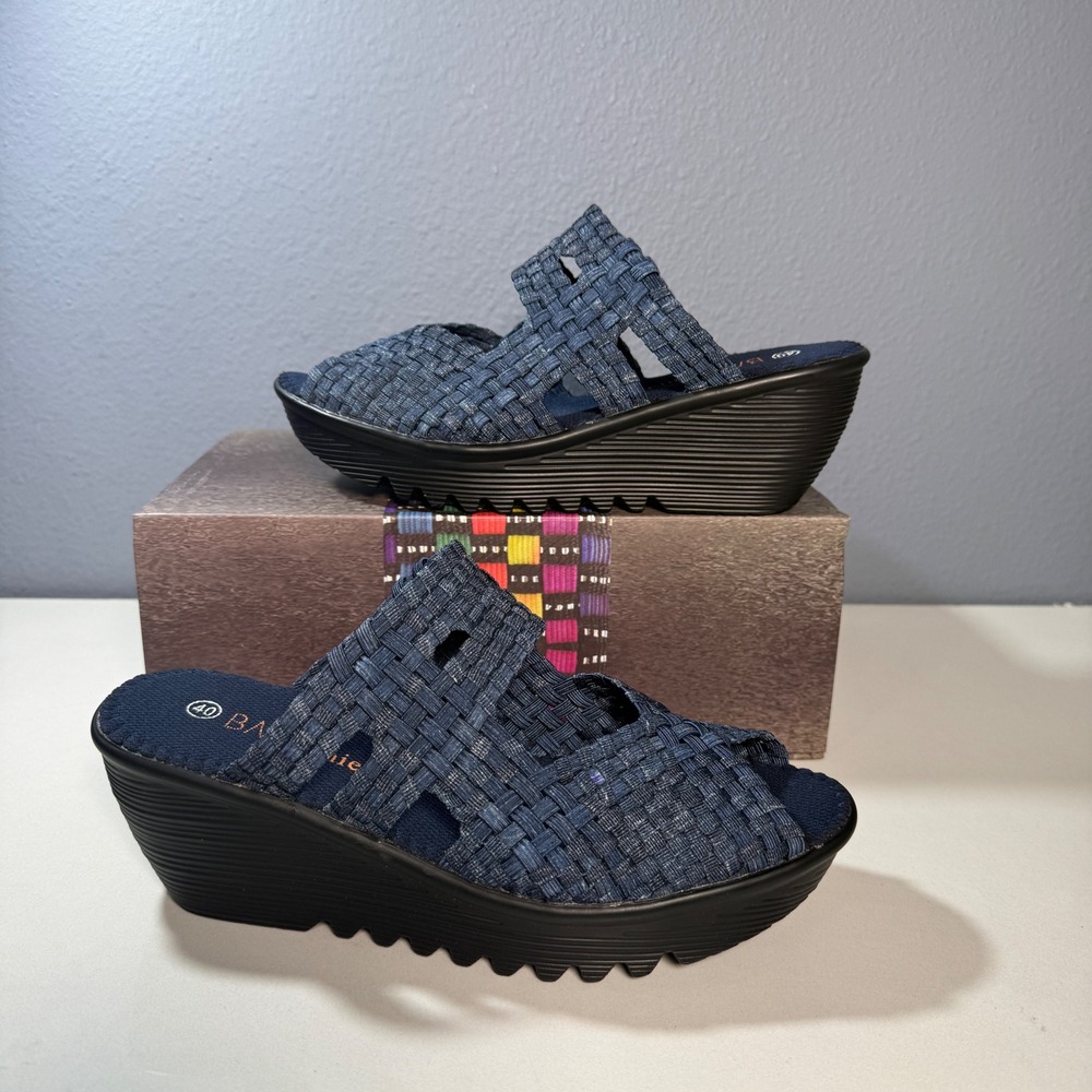 Bernie Mev Woven Wedge Sandals Women 40 Navy Blue New Platform Slides